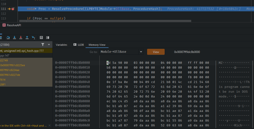 DLL Base field in debugger